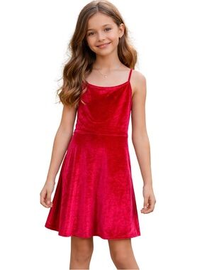 Red Velvet Sugar & Jade Dress Girls Size 10 Criss Cross Back Party Skater Dress